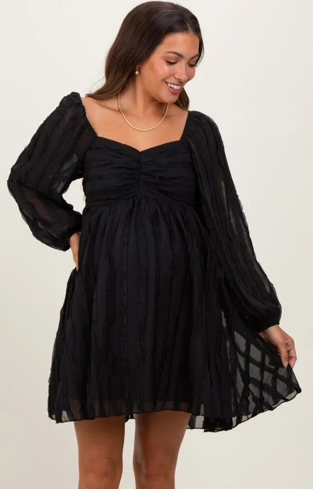 Black Ruffle Textured Maternity Mini Dress