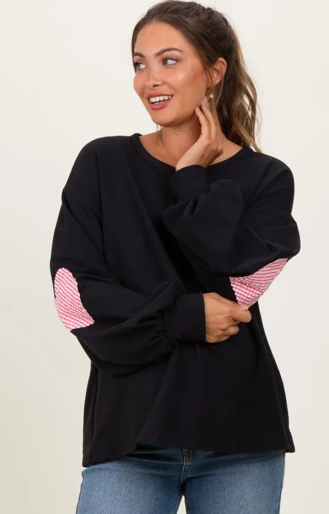 Black Solid Long Sleeve Heart Patch Maternity Top