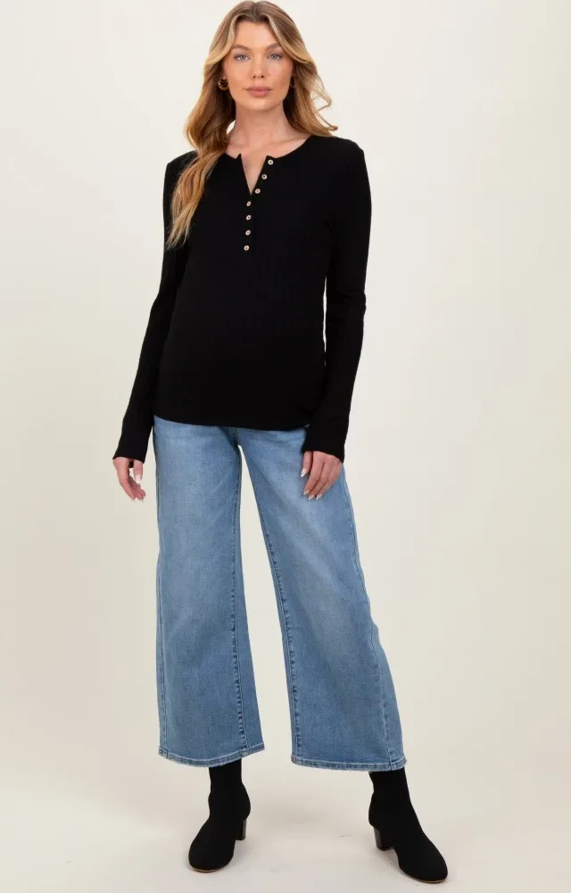 Blue Vintage Wash Wide Leg Maternity Jeans