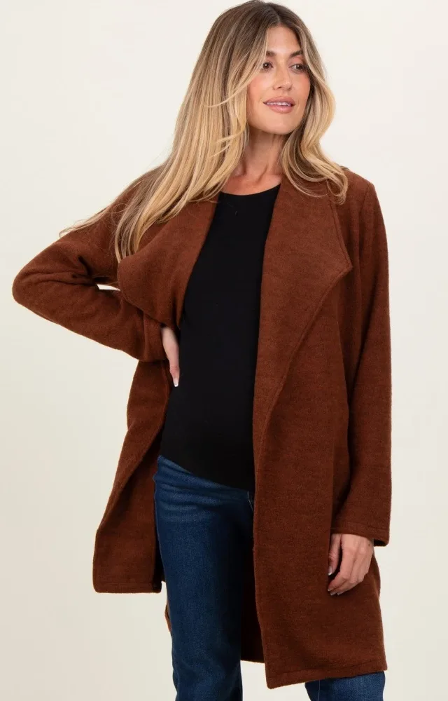 Brown Knit Relaxed Fit Maternity Coat Jacket