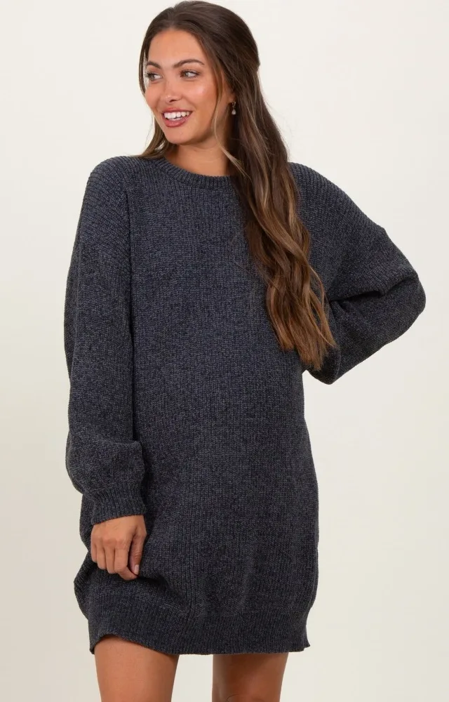 Charcoal Chenille Knit Maternity Sweater Dress