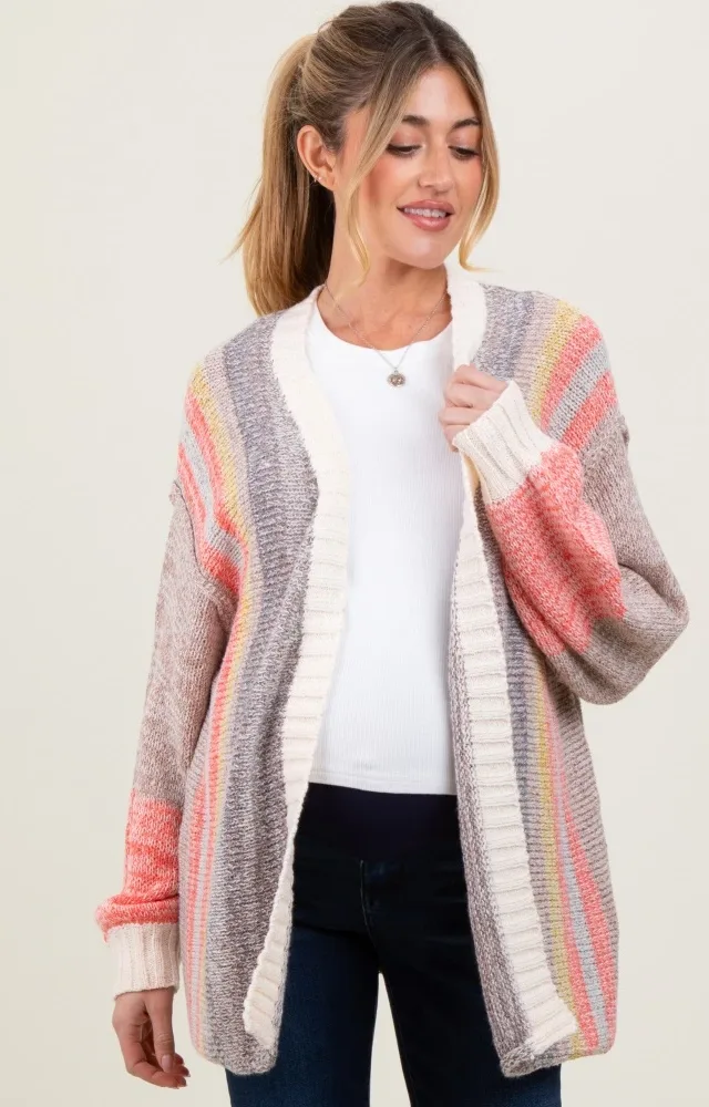 Charcoal Colorblock Stripe Knit Open Maternity Cardigan