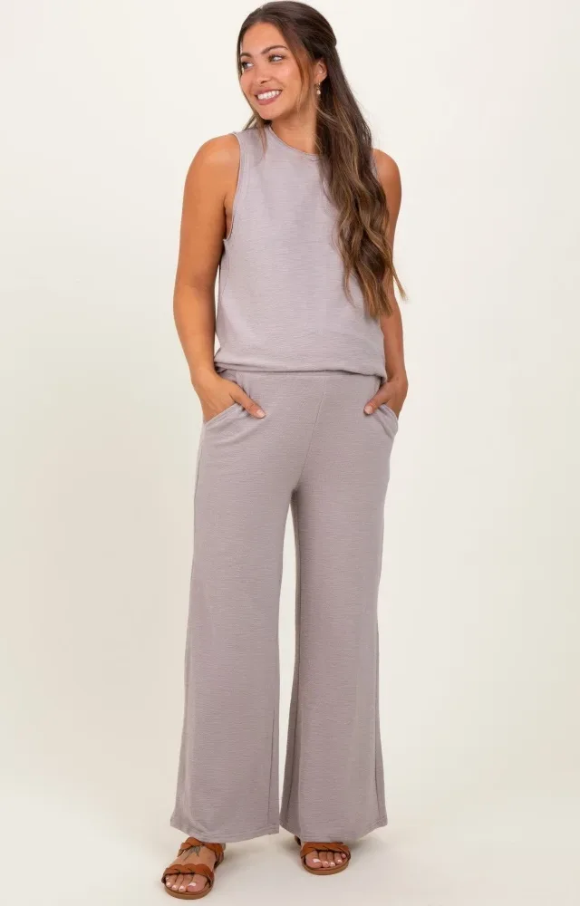 Charcoal Slub Knit Maternity Pants Set