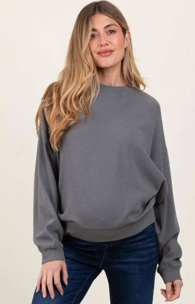 Charcoal Waffle Knit Maternity Pullover