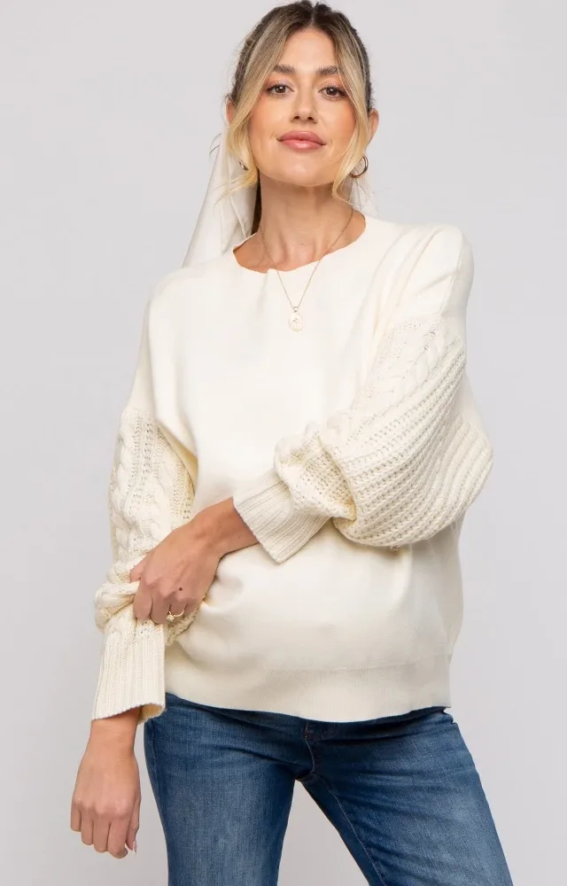 Cream Cable Knit Sleeve Maternity Sweater