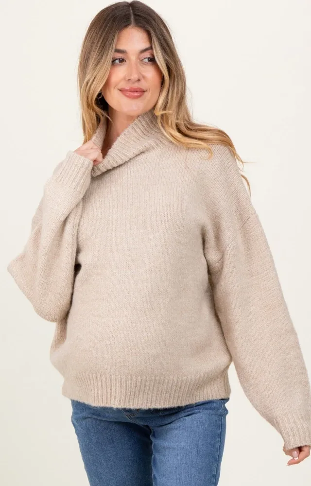 Cream Mock Neck Oversized Maternity Sweater