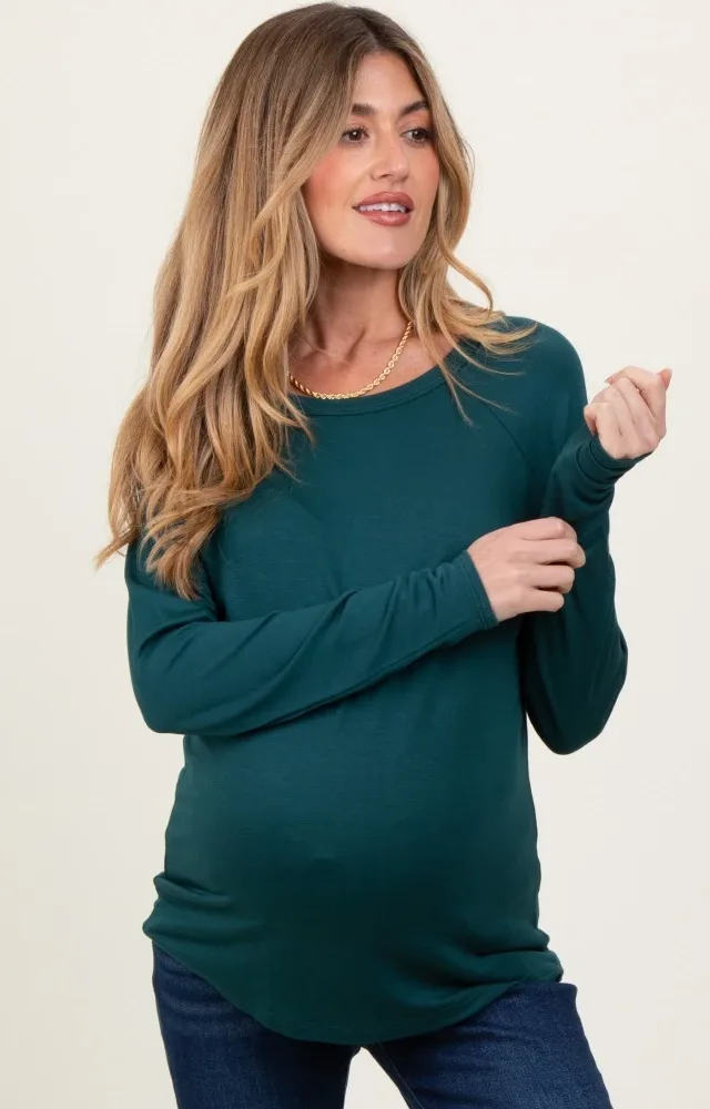 Deep Teal Basic Boatneck Maternity Long Sleeve Top