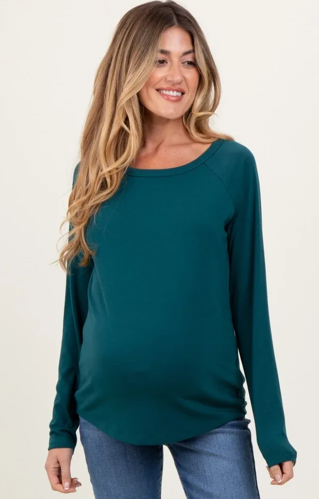 Deep Teal Raglan Long Sleeve Maternity Top