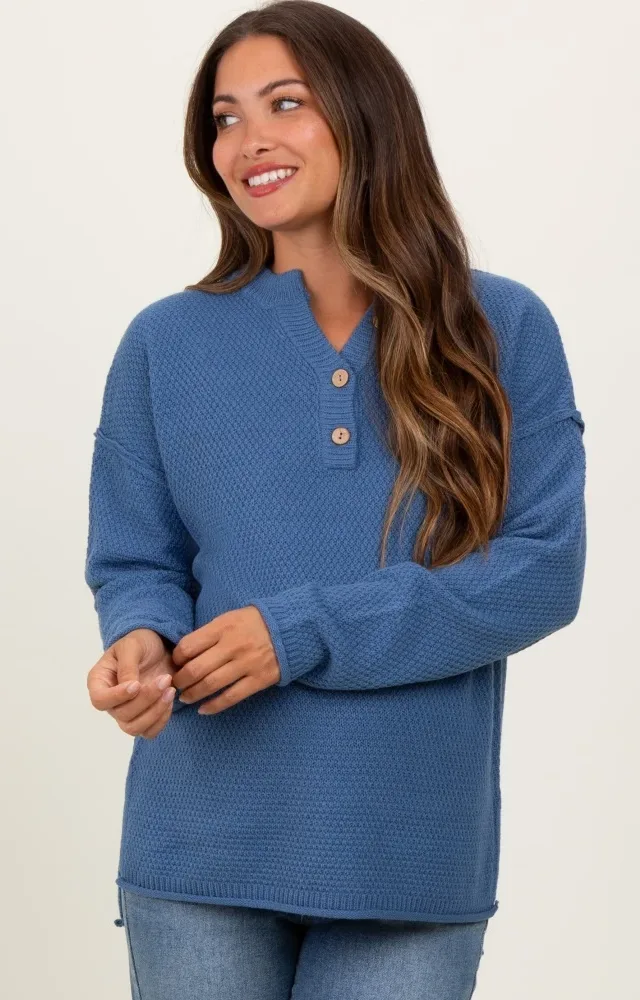 Denim Diamond Knit Button Detail Maternity Sweater