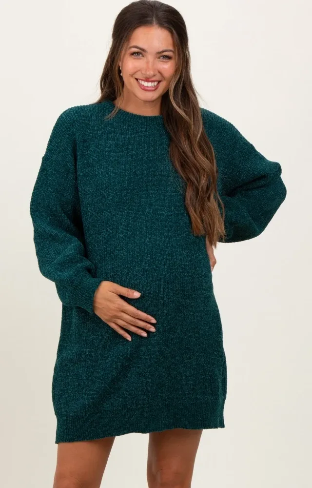 Forest Green Chenille Knit Maternity Sweater Dress