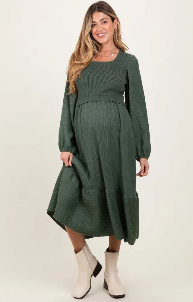 Forest Green Contrast Sweater Top Maternity Maxi Dress