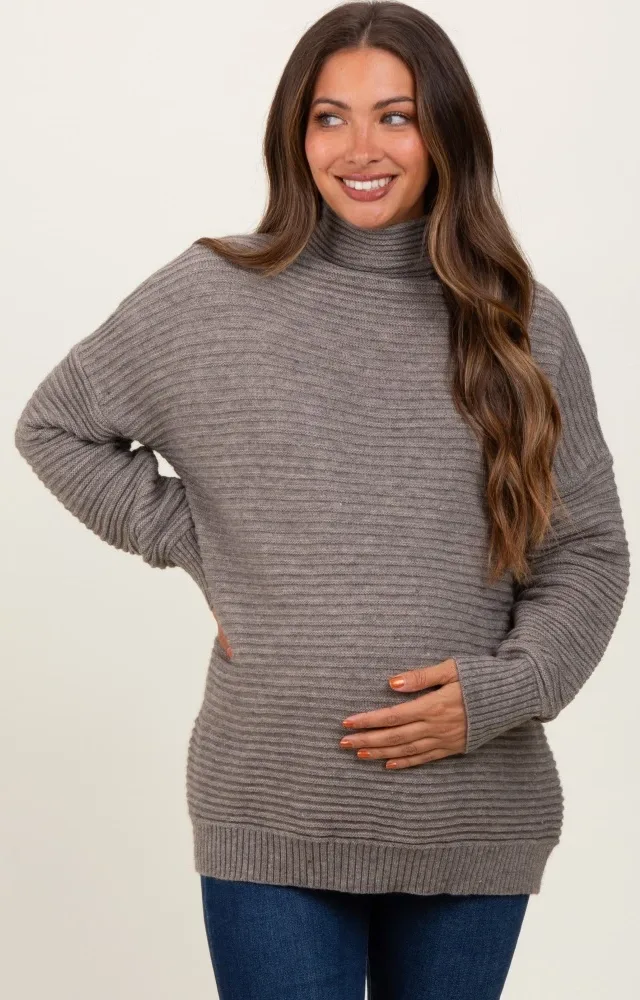 Grey Turtleneck Maternity Sweater