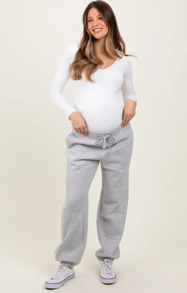 Heather Grey Drawstring Relaxed Fit Maternity Sweatpants