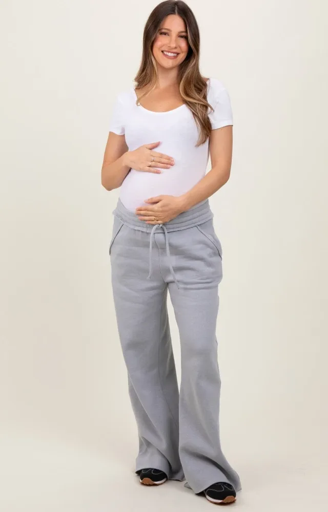 Heather Grey Exposed Seam Wide Leg Maternity Sweatpants