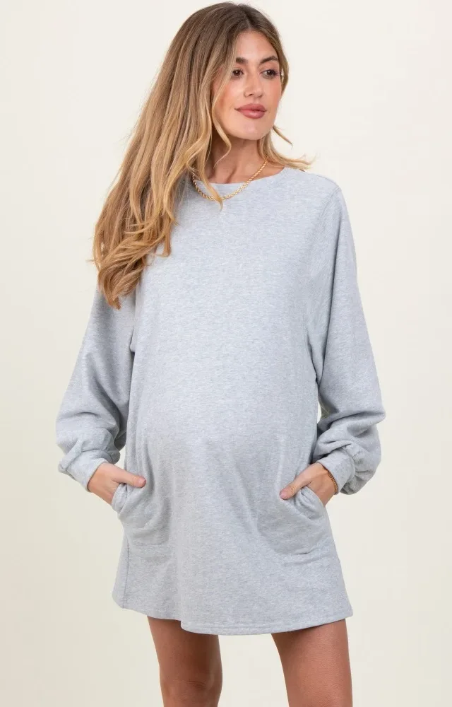 Heather Grey Ultra Soft Maternity Sweatshirt Dress