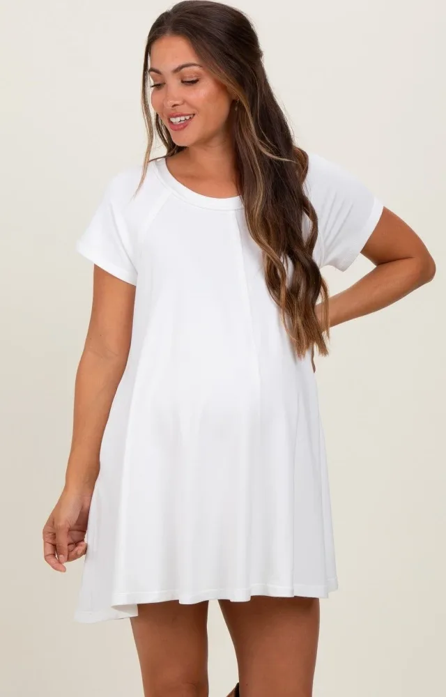 Ivory French Terry Basic Short Sleeve Maternity Mini Dress