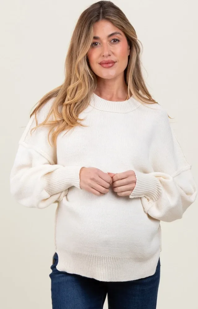 Ivory Oversized Basic Drop Shoulder Maternity Sweater