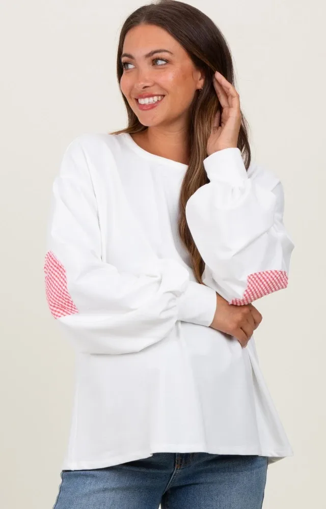 Ivory Solid Long Sleeve Heart Patch Maternity Top