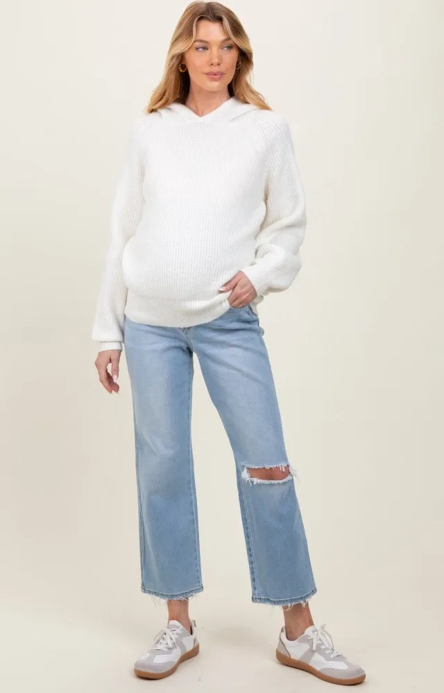 Light Blue Distressed Open Knee Maternity Straight Leg Jeans