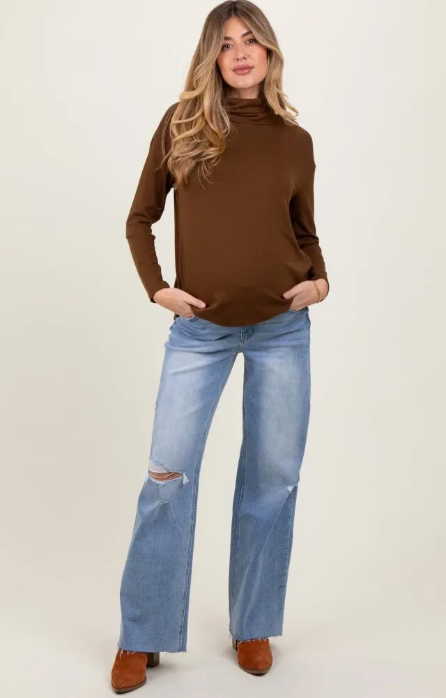 Light Blue Distressed Open Knee Wide Leg Maternity Jeans