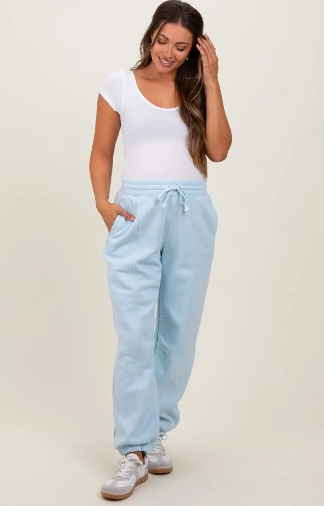 Light Blue Drawstring Relaxed Fit Maternity Sweatpants