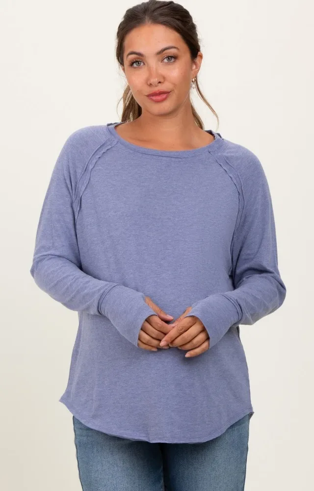 Light Navy Heather Exposed Seam Long Sleeve Maternity Top