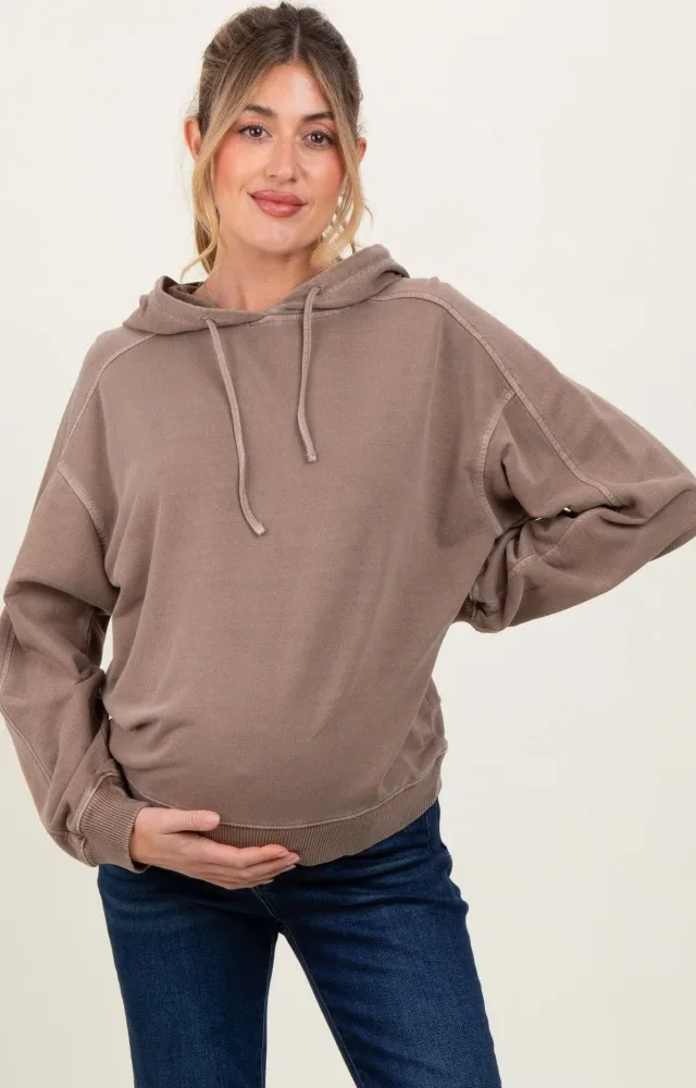 Mocha French Terry Hooded Maternity Sweatshirt