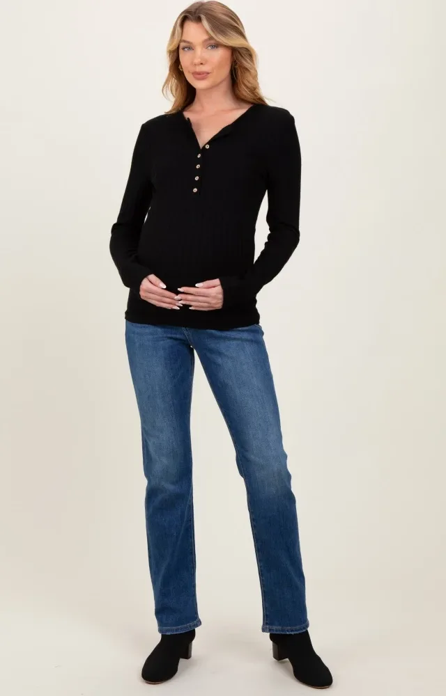 Navy Blue Vintage Wash Slim Straight Maternity Jeans