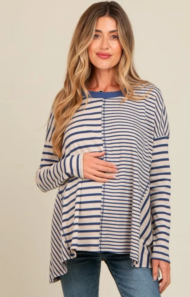 Navy Mixed Stripe Trapeze Maternity Top