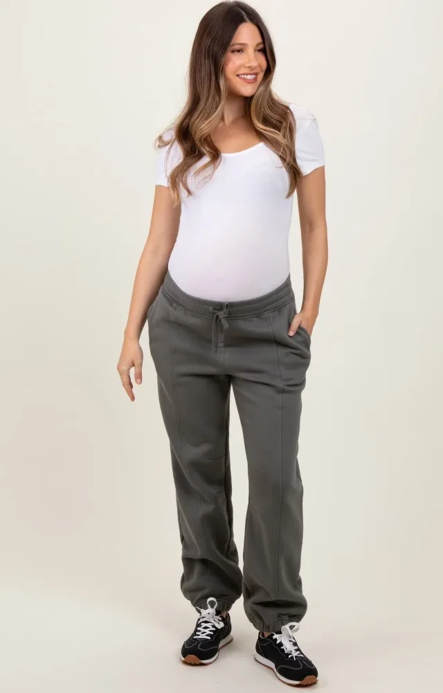 Olive Drawstring Relaxed Fit Maternity Sweatpants