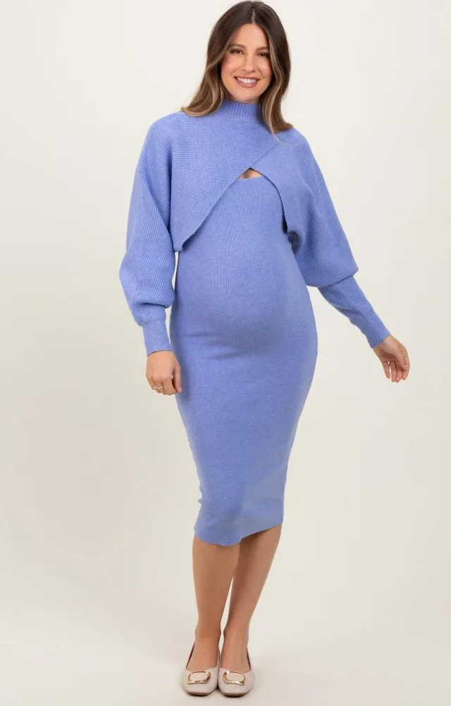 Periwinkle Bodycon Dress And Sweater Maternity Set