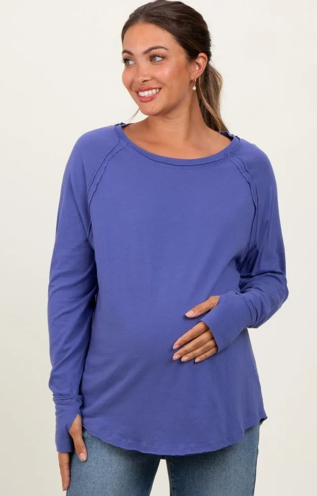 Periwinkle Exposed Seam Long Sleeve Maternity Top