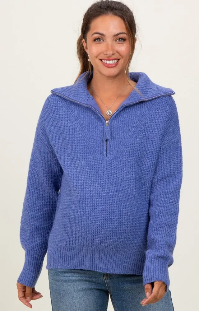 Periwinkle Half Zip Maternity Pullover Sweater