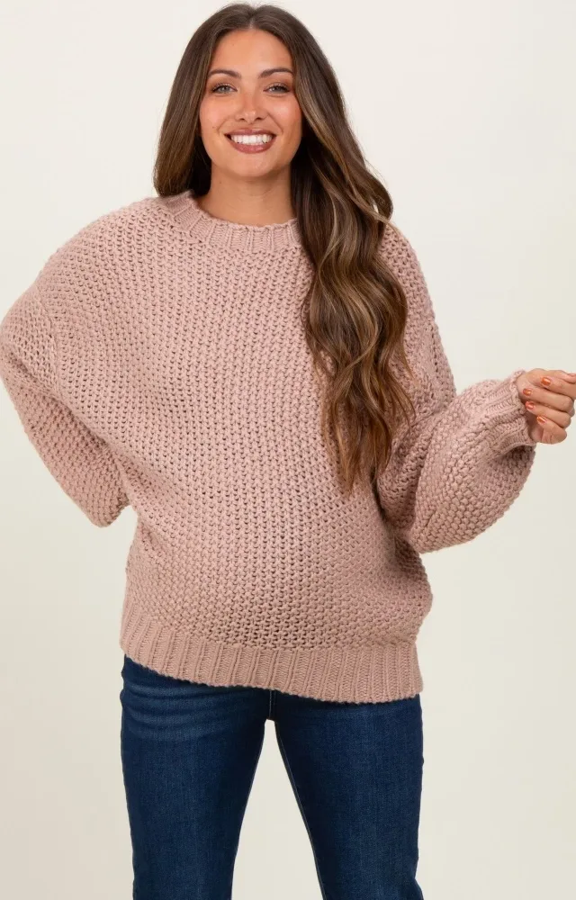 Pink Chunky Knit Oversized Drop Shoulder Maternity Sweater