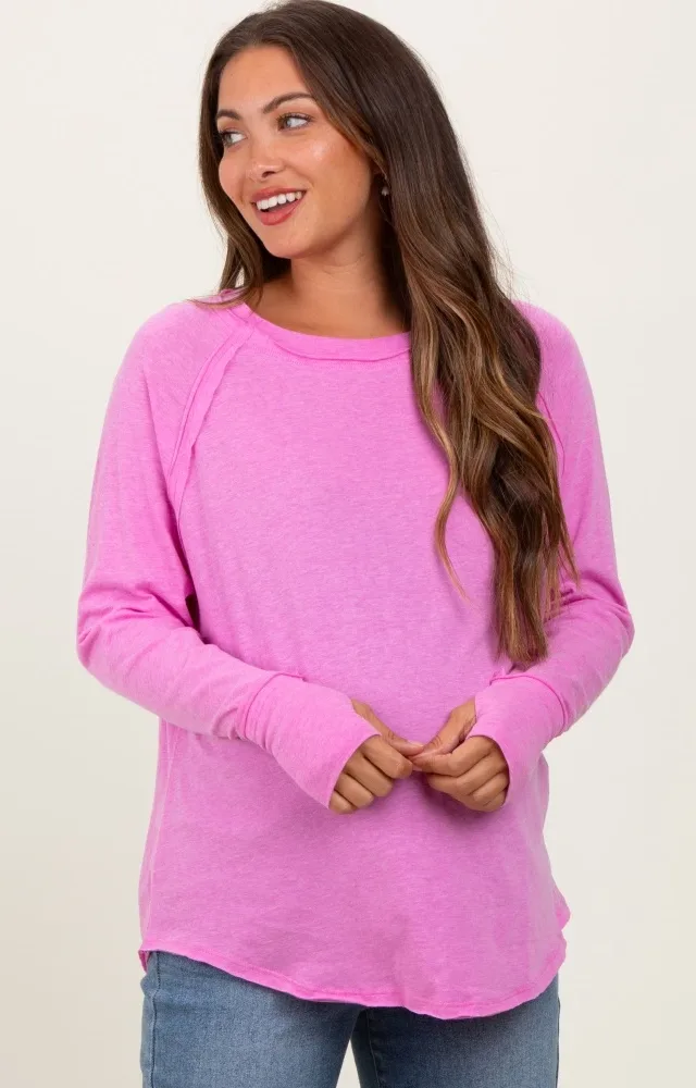 Pink Heather Exposed Seam Long Sleeve Maternity Top