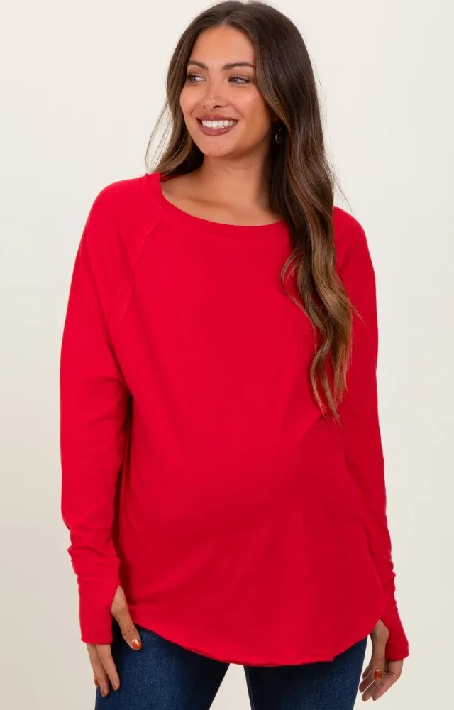 Red Exposed Seam Long Sleeve Maternity Top