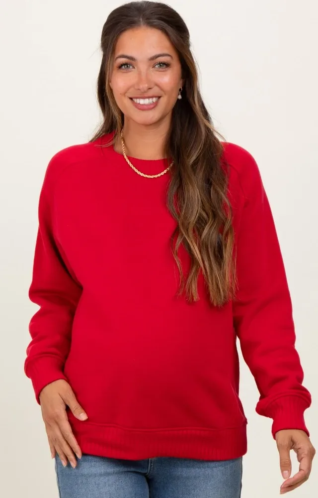 Red Pullover Maternity Terry Crewneck