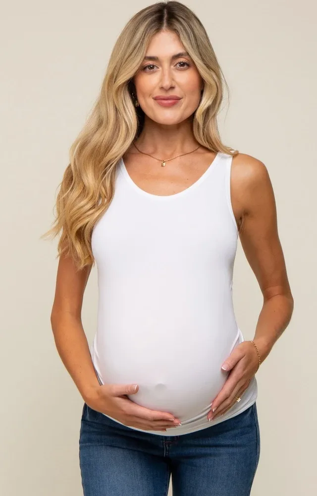 White Basic Seamless Maternity Tank