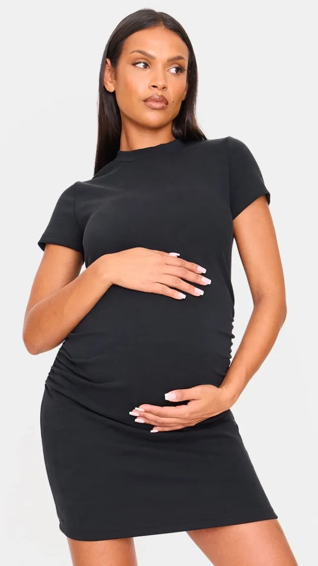 Maternity Black Premium Soft Touch Short Sleeve Mini Dress