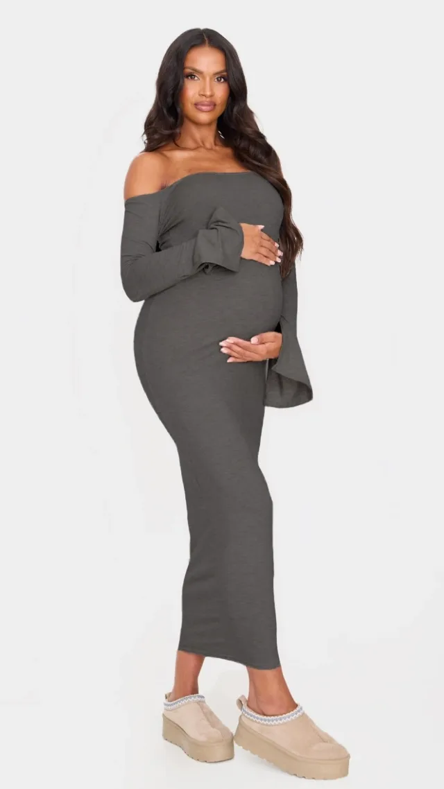 Maternity Charcoal Brushed Midaxi Dress