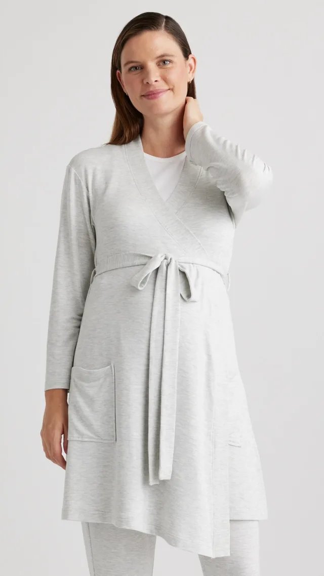 Snowy Heather French Terry Modal Maternity & Nursing Robe