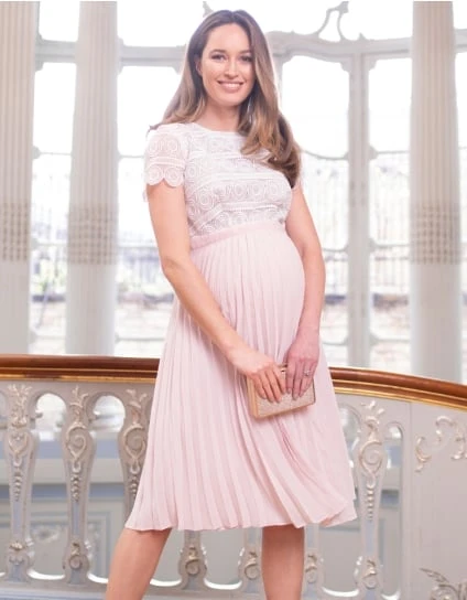 Abby | Blush & Ivory Sunray Pleat Maternity Dress