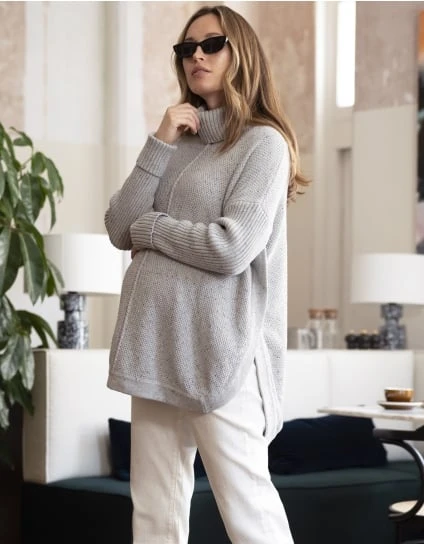 Bennet | Grey Cotton Cape-Style Maternity Sweater