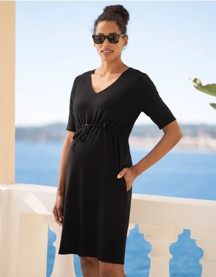 Black Drawstring Maternity To Nursing Dress