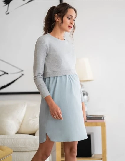 Cedar | Cotton Maternity & Nursing Dress With Sweatshirt Top