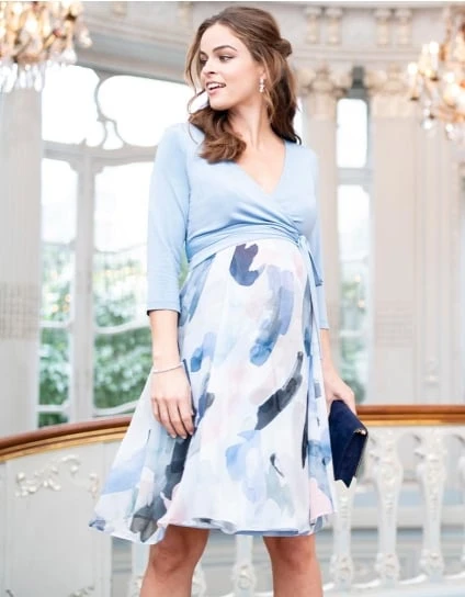 Demelza | Sky Blue Wrap Maternity & Nursing Dress