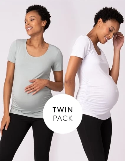 Julianne | Twin Pack Maternity T-Shirts - Sage & White