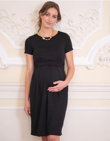 Peachey | Black Short Sleeve Maternity & Nursing Dress