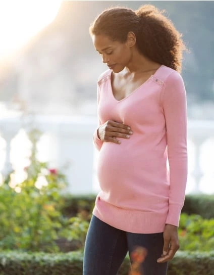 Pink Fine Knit V-Neck Maternity To Nursing Sweater