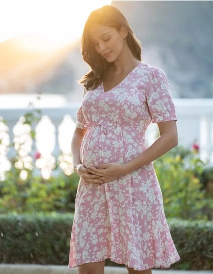 Raquelle | Pink Floral Drawstring Maternity & Nursing Dress